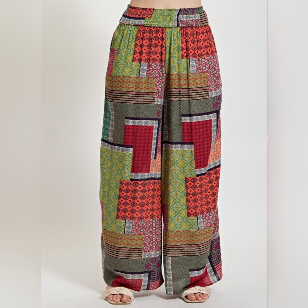 Easel Wide Leg Patchwork Pants. S,M,L